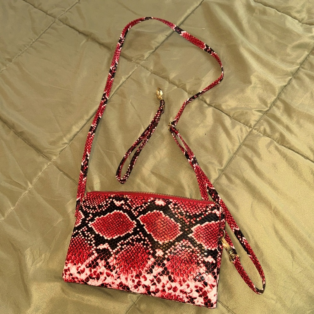Red Snake Print Clutch Wristlet
